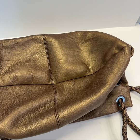 Etienne Aigner Bronze Pebbled Leather Slouchy Hobo Bag Braided Strap - Picture 11 of 16